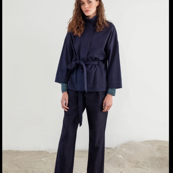 AG Adriano Goldschmied Kahlen Belted Jacket In Indigo Ink Size Medium EUC - Picture 1 of 11